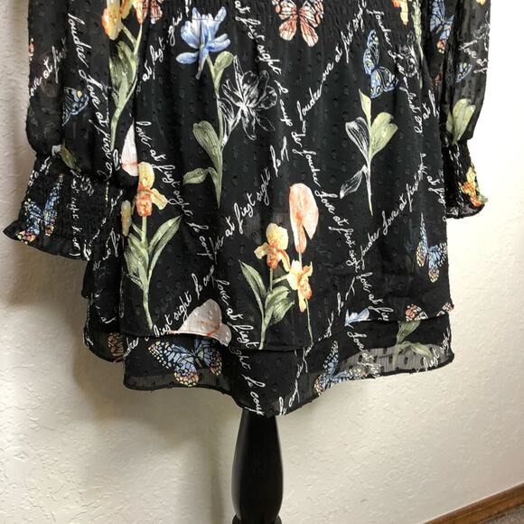 WHBM black floral butterfly Love at First Sight sheer overlay dress size Small - Picture 14 of 16